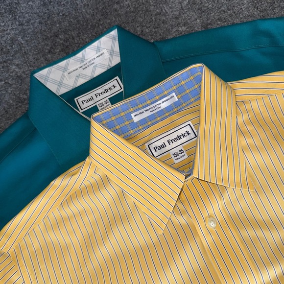 Paul Fredrick Dress Shirt Lot of 2 Non Iron Two-Ply‎ Cotton 15 1/2-35 - Picture 1 of 15